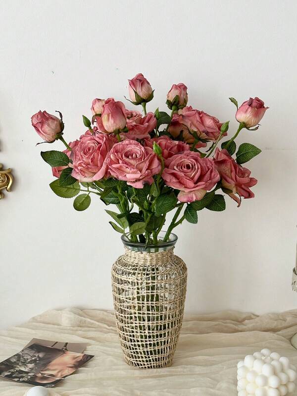 1/3 Pcs Artificial Rose Flowers Vintage Style Roses Decorated With Fake Flowers 2 Flowers And 1 Bud, Valentine Day, Gift