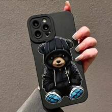 Stylish Black Bear Design Phone Case Compatible With Iphone 14 Pro Max/ 13/ 13 Pro Max/ 12/ 12 Pro/ 11, & Chic Accessory