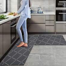 Juego de 2 Tapete para Cocina Antifatiga Alfombra de Cocina Absorbente Antideslizante Tapetes para Baño Dormitorio Estudiar - Gris - Ver 2