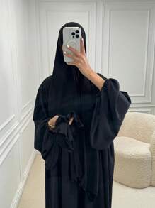 1pc Women Solid Jersy Hijab Modal Soft Headscarf With Frill Trimmed Decor Scarves For Women, Suitable For Daily Use In Arab Style Headband For Abaya