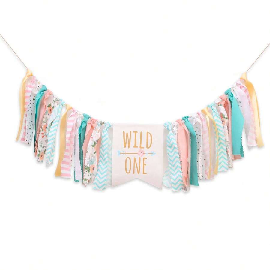 Wild One Theme High Chair Banner - First Birthday Party Banner - 1st Birthday Photo Backdrop - Wild One 1st Birthday - Yellow - View 1