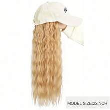Gorras pelucas con extensiones de cabello ondulado y rizado estilo bob corto, alas ajustables con extensiones cortas, pelucas sintéticas de reemplazo de cabello para mujeres - Champán - Ver 2