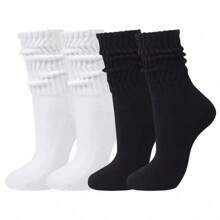 Sports Outdoor 3 Pairs Spring And Summer Seasons Women's Classic Calf Socks ,Women's Mid Tube Socks Stacked Socks,Breathable & Comfy Mid Tube Socks,Comfy & Breathable All-Match Socks, Solid Color Sports Socks, Plus Size Solid Slouchy Comfort Mid-Calf Socks For Daily Use