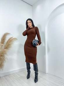 Women Sweater Dresses - Màu nâu Sô-cô-la - Xem 2
