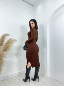 Women Sweater Dresses - Màu nâu Sô-cô-la - Xem 3
