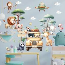 1 set Pegatinas de pared con decoración de habitación de reunión de animales jirafa de dibujos animados, pegatinas de pared para dormitorio, sala de estar, decoración de primavera, artículos de decoración para refrescar su hogar, pegatinas de decoración de ramas, regalos de cumpleaños y graduación - Multicolor - Ver 11