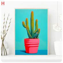 1pc  Abstract Colorful Cactus Flower Vase Still Life Canvas Painting, Modern Poster Print, Wall Art Botanical Living Room Home Decor  No Frame - Green - View 16