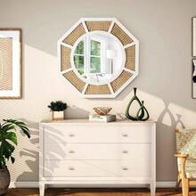 24 In Rattan Wall Mirror Decoraive Boho Wall Decor Large Rattan Mirror Natural Woven Rattan Mirrors For Farmhouse,Living Room,Bedroom,Bathroom,White Frame - 卡其色 - 查看 4