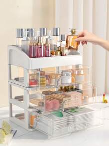 1pc Transparent Desk Office Stationery Storage Box, Drawer Units Storage Rack, Storage Rack For Bathroom Vanity, For Lipstick, Brushes, Lotions, Eyeshadow, Nail Polish And Jewelry And Desktop Storage, Room, Home, Bedroom, Bathroom, House, Pink Room, Living Room Decor, Travel Stuff, Gift Bag, Gifts For Mom, Friends, Teacher, Birthday, Wedding, Desk, Shelves, Accessories, Gift Boxes, Funny Gift, Storage,For Holiday Beach, Bathroom Collection, Bedroom Collection, Large Capacity