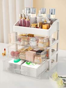 1pc Transparent Desk Office Stationery Storage Box, Drawer Units Storage Rack, Storage Rack For Bathroom Vanity, For Lipstick, Brushes, Lotions, Eyeshadow, Nail Polish And Jewelry And Desktop Storage, Room, Home, Bedroom, Bathroom, House, Pink Room, Living Room Decor, Travel Stuff, Gift Bag, Gifts For Mom, Friends, Teacher, Birthday, Wedding, Desk, Shelves, Accessories, Gift Boxes, Funny Gift, Storage,For Holiday Beach, Bathroom Collection, Bedroom Collection, Large Capacity