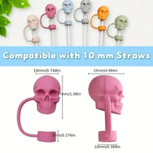 骷髏造型矽膠吸管套 - 可重複使用的10mm吸管套，適用於萬聖節和生日派對，飲料配件 - 彩色 - 查看 2