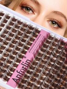 192 Cluster Brown Lash Clusters Eyelash Extension  Individual Lash Clusters   D Curl   0.07 D  Handmade  Grafting  Lash Clusters  Individual  False  Eyelashes   Wispy   DIY  Long-Lasting   Eyelashes  Extensions