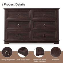 6 Drawers  Double Drawers Dresser Chests With Storage For Bedroom,Living Room