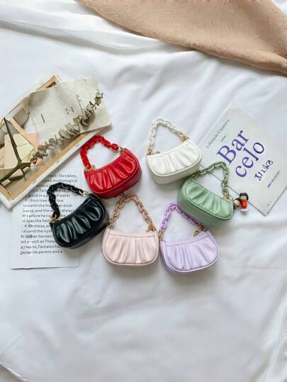 兒童雲形褶皺包，女孩節日禮物斜揹袋，時尚公主小女孩肩背包，錢包