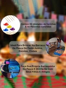Kit Festa Junina São João Pescaria 50 Peixinhos + Varas de pesca - Multicolorido - Visão 2