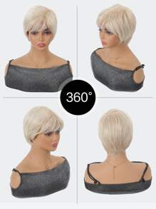 Pelucas de Pixie de rubio platino para mujeres, peluca sintética corta y en capas para uso diario, fiesta y cosplay - Resaltar beige - Ver 4