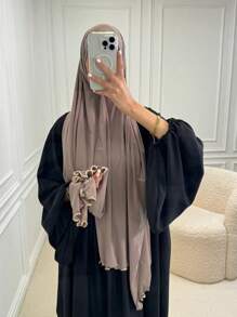 1pc Women Solid Jersy Hijab Modal Soft Headscarf With Frill Trimmed Decor Scarves For Women, Suitable For Daily Use In Arab Style Headband For Abaya