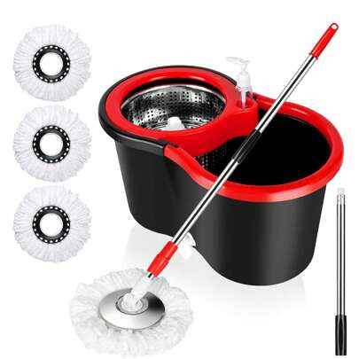 Spin Mop And Bucket With Wringer Set With 3 Microfiber Mop Replacement Heads And 61" Stainless Steel Adjustable Handle For Floor Cleaning