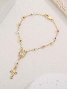 1 pieza Pulsera de piedras preciosas hecha a mano con colgante de la Virgen María, regalo perfecto para amigas y mujeres para usar en ocasiones diarias y festivas - Amarillo Oro - Ver 7