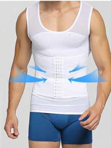 Men's Body Shaper Tank Top, Breathable Stretch Compression Shirt For Tummy Control Underwear - White - View 3