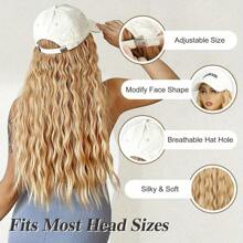 Gorras pelucas con extensiones de cabello ondulado y rizado estilo bob corto, alas ajustables con extensiones cortas, pelucas sintéticas de reemplazo de cabello para mujeres - Champán - Ver 5