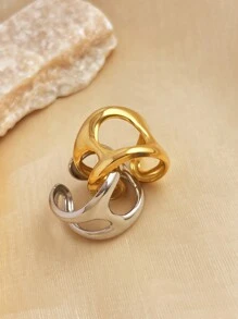 1pc Fashion Retro Stainless Steel Ring, 18K Gold/Silver Plated, Bold Opening Ring, Personality Couple Jewelry Decoration