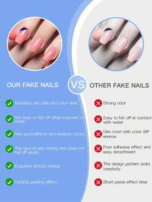 24pcs Charming French Cat Eye Style Nail Art Stickers, Red Gradient Nail Wraps, Medium Almond Shape False Nails - Red - View 9