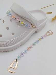 1pair Colorful Floral Beaded Shoe Charms With Silver Beads For Detachable Shoes - Multicolor - View 1