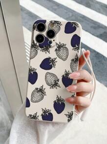 1pc Fashionable Matte Strawberry Printed Phone Case With Printed Design On The Left Side And Delivered With Wrist Strap, Compatible With Apple, Compatible With Samsung, Compatible With Xiaomi Compatible With Redmi Series - Multicolor - View 4