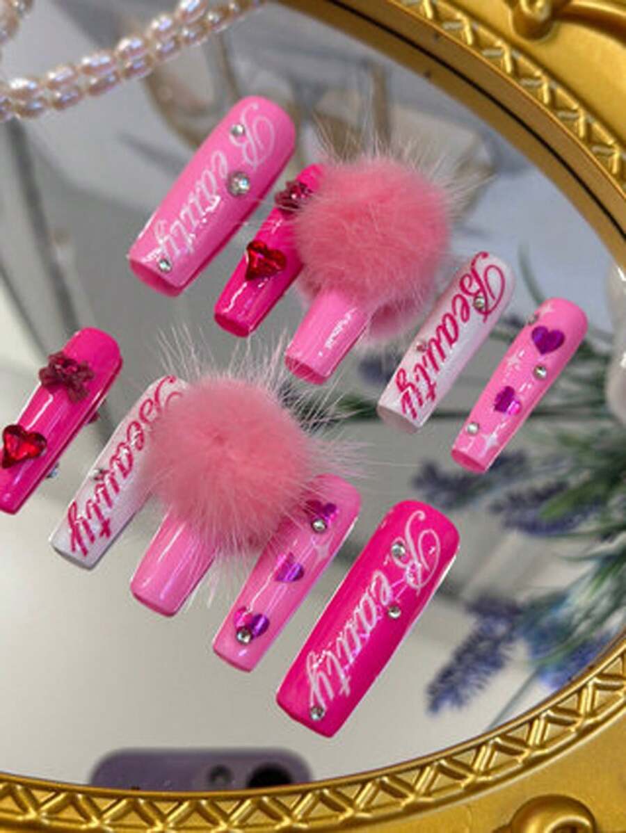 1 Piece 10 Only A056 Powder Plish Sweet Heart Sweet Girl Wind Serise Press On Nails Nail Supplies Nails