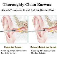 6 件套耳朵清洁工具套装，采用弹簧螺旋设计，皮革盒中的不锈钢耳勺，方便家庭使用、学校、返校、旅行、旅行必需品、家庭必需品、耳朵清洁器