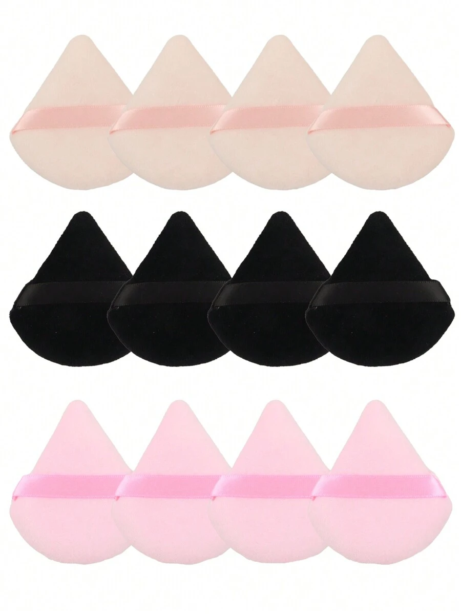 12pcs Triangle Flocked Double-Sided Makeup Sponges, Soft & Fluffy Texture, Suitable For Powder Application, Face & Body Makeup Blender Tools Set - Multicolor - View 1