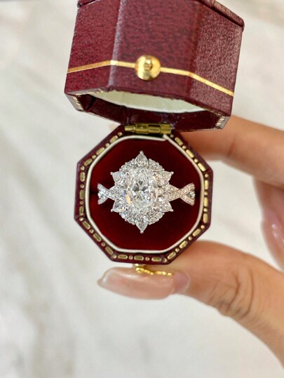 1pc Women's Quality Solitaire Ring, Elegant Luxurious Criss-Cross Ring, Approx. 4.2g 925 Sterling Silver Inlaid 2ct Oval Moissanite, Party, Business, Engagement, Valentine's Day, Anniversary Gift, Comes With Moissanite Certificate And Hexagonal Gift Box