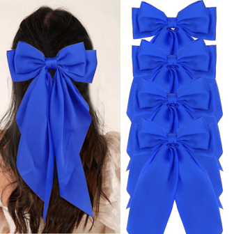 1/2/4 件皇家蓝色蝴蝶结大缎带蝴蝶结女士发夹可爱大发夹婚礼新娘派对发饰蝴蝶结、发饰、发夹爪夹