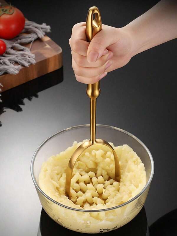 1pc Stainless Steel Masher, Potatoes Mud Pressure Tool, Kitchen Hand Tool, Manual Multi-Functional Golden Mud Press Tool, Kitchen Supplies, Kitchen Accessory, Mini Kitchen Gadget
