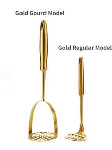 1 pieza Triturador de patatas de acero inoxidable, herramienta de presión de barro de patatas, utensilio de cocina de mano, herramienta de prensado de barro dorado multifuncional manual, suministros de cocina, accesorio de cocina, mini gadget de cocina - Multicolor - Ver 2