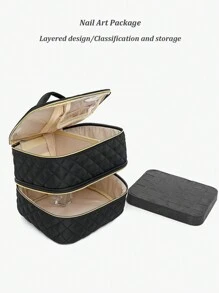 Estuche portátil para esmaltes de uñas, Bolsa de almacenamiento para esmaltes de uñas de doble capa - para lámpara de secado de uñas y botellas, organizador de esmaltes de uñas con divisor ajustable, para kit de manicura,cosmetiquera neceser neceseres de maquillaje