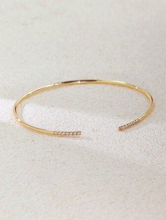 Charm-In 1pc Minimalist Quality Bracelet With Cubic Zirconia Stones, White Gold Plated Copper With Plating Thickness Of 0.03-0.05μm