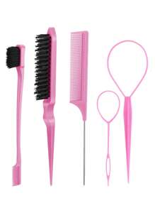 Bộ 5 lược tạo kiểu tóc, gồm 2 lược gập đuôi, 1 lược chải phồng lông heo, 1 lược chải viền tóc, 1 lược đuôi, thích hợp cho nữ/bé gái, dùng để tạo kiểu tóc mái mỏng, tạo kiểu viền tóc và chải ngược (Hồng/Đen/Tím), lược chải tóc, dụng cụ tạo kiểu tóc, sản phẩm và phụ kiện chăm sóc tóc, cần thiết cho salon, du lịch, đi học, nghỉ lễ. - Nhiều màu - Xem 14