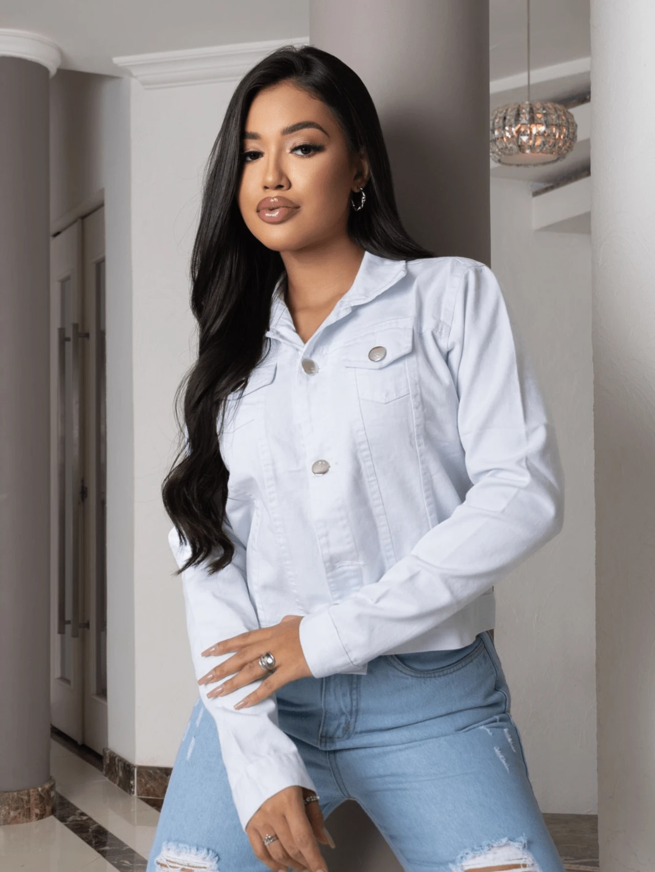 Women Denim Jackets & Coats - 白色 - 查看 1