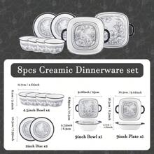 Ceramic Tableware, Single/8pcs Set, Suitable For Breakfast/Brunch/Spaghetti/Salad/Yogurt/Oatmeal/Steak, Available In Single And Multiple Person Combinations, Ideal For Family/Gatherings/Kitchen, Dishwasher/Microwave/Oven Friendly, Kitchen, Christmas Gift,School Supplies