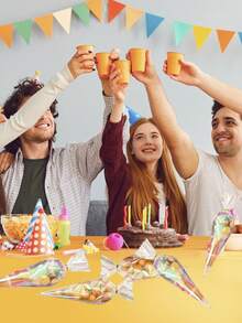 50 piezas Bolsas de celofán iridiscente para chucherías, bolsas de caramelos, bolsas de golosinas cuadradas y cono con lazos claros para regalos, bolsas de fiesta holográficas para favores de día de cumpleaños, bodas y eventos de fiesta - transparente - Ver 6