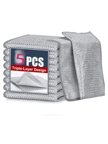 5pcs 10pcs  Single And Double-Sided Silver Dishwashing Cloth Oil-Free Household Dishwashing Cloth Kitchen Cleaning Cloth Double-Sided Silver Dishwashing Cloth