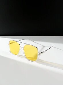 1 对男士设计师亮黄色方形金属框架时尚眼镜，具有美式风格和高级质感，适合日常佩戴、度假、旅行和时尚外观海滩配饰眼镜 - 黃色 - 查看 5
