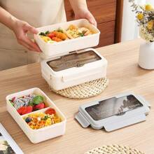 1 件，35 盎司便当盒，带 2 个隔层、筷子和勺子 - 防漏，方形塑料食品容器 - 可放入微波炉/洗碗机/冰箱，耐用便携 - 非常适合工作和旅行，保温午餐盒类别