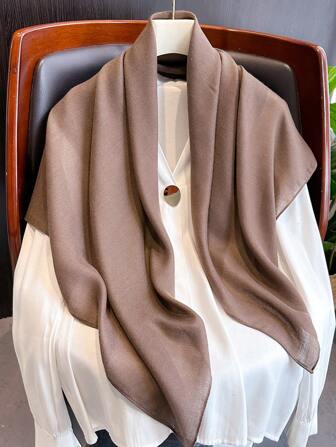 A Lady Plain Linen Scarf Large Size Sunscreen Shawl Wrap Scarf For Daily Use Bandana, Hair Band, Head Band Ideal For Dressing Up Your Look