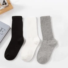 Sports Outdoor 3 Pairs Spring And Summer Seasons Women's Classic Calf Socks ,Women's Mid Tube Socks Stacked Socks,Breathable & Comfy Mid Tube Socks,Comfy & Breathable All-Match Socks, Solid Color Sports Socks, Plus Size Solid Slouchy Comfort Mid-Calf Socks For Daily Use