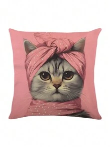 1 Stück Niedliche Rosa Katzen bedruckter Leinen Kissenbezug, 45cm*45cm/17,72in * 17,72in Quadratischer Kissenüberzug, weich und bequem, geeignet für die Heimdekoration (Kissenkern nicht inbegriffen)