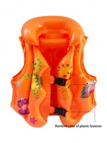 1 pieza Chaleco de natación naranja lindo, patrón de dibujos animados amarillo-naranja, con función de asistencia de flotabilidad, chaleco inflable portátil, regreso a la escuela - Naranja - Ver 2