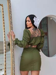 Women Two-Piece Outfits - 軍綠色 - 查看 3